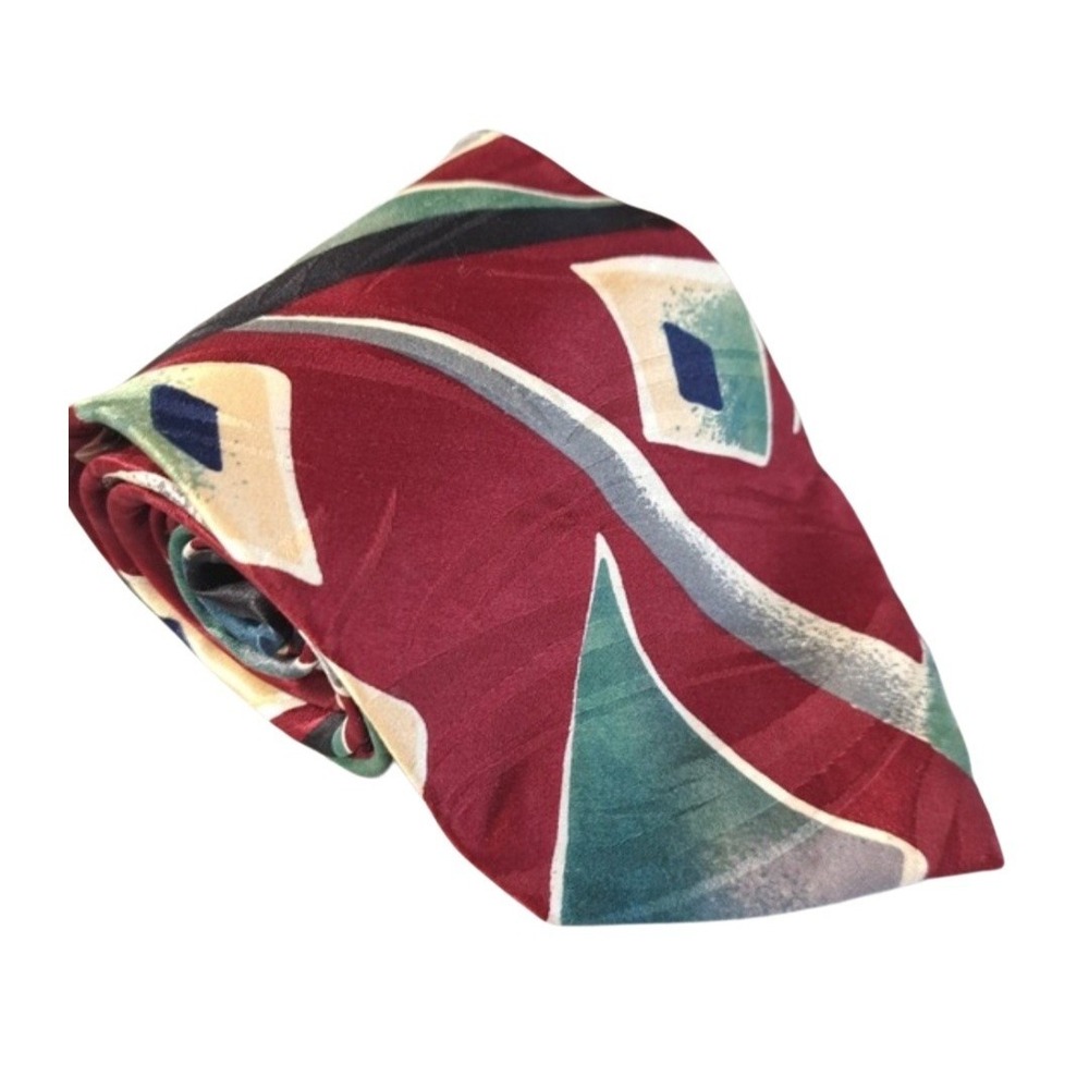 Oscar De La Renta‎ Men's Tie 100% Silk Burgundy Abstract Business Made In USA